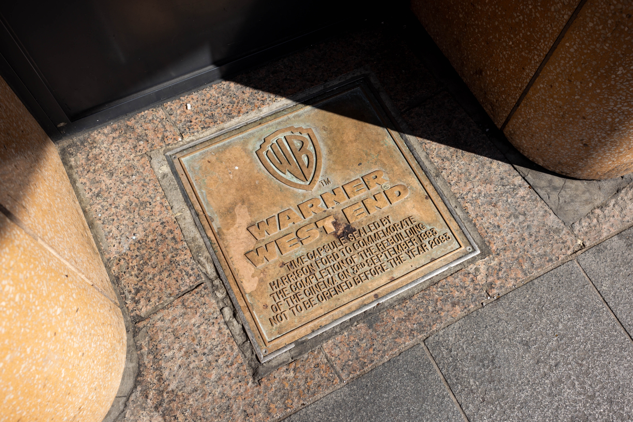Time capsule buried by Harrison Ford in 1993 outside Vue Cinema, Leicester Square